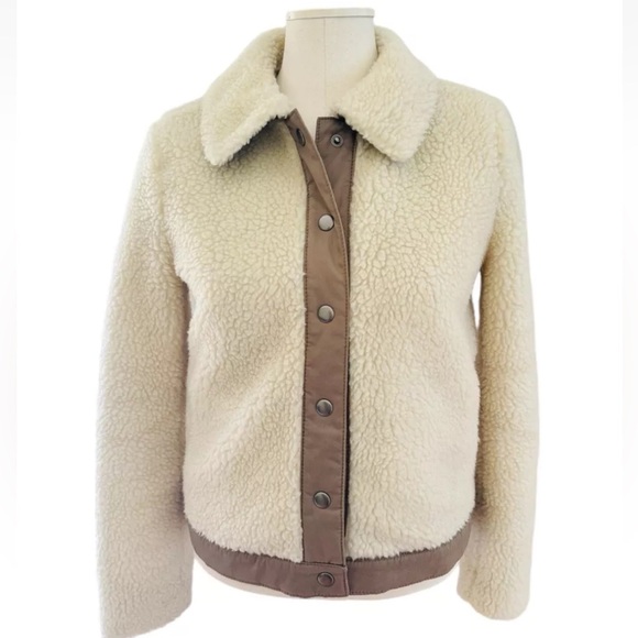 Madewell Womens Portland Sherpa Cream Ivory Fleece Button Down Jacket Sz XS - Picture 2 of 9